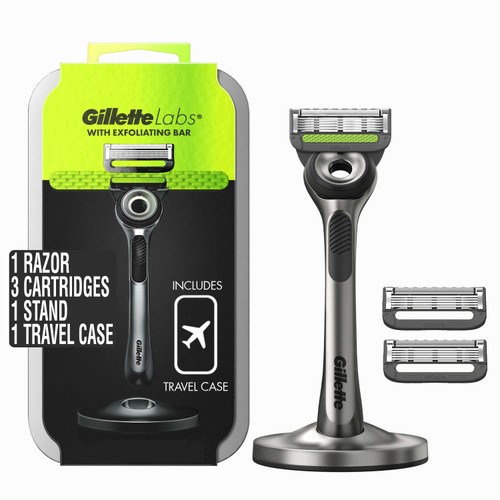 GilletteLabs with Exfoliating Bar Razor (1 Handle + 3 Cartridges + 1 Travel C